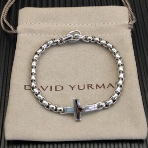 David Yurman Silver Bracelet with Brown Cross